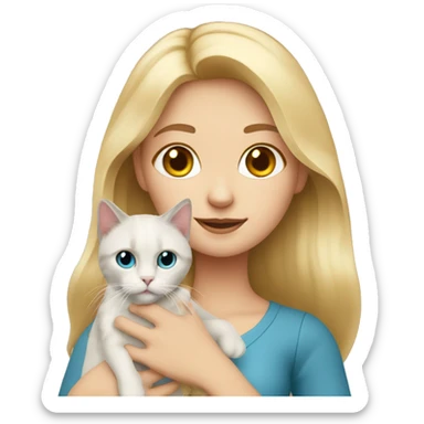Blonde girl holding ragdoll cat sticker