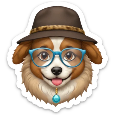 dog wearing a hat and glassess and earrings sticker