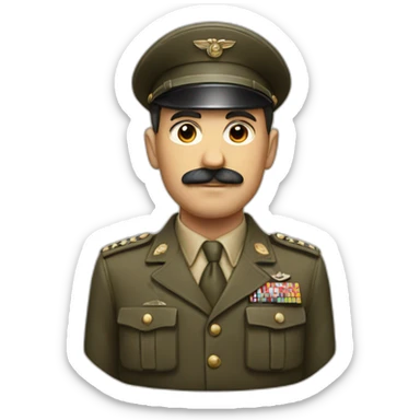 a man with a short mustache and a ww2 costum sticker