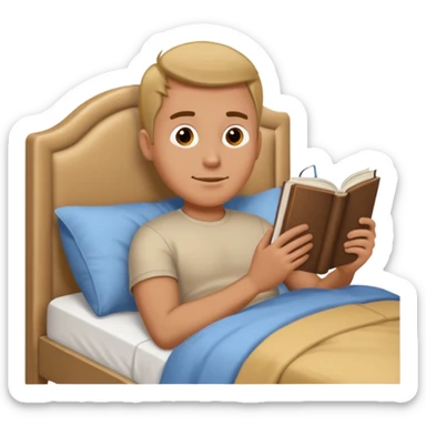 Man laying in bed reading a book sticker