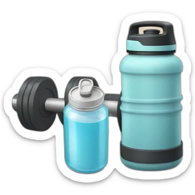 gym weights-next to it a thermos with water sticker