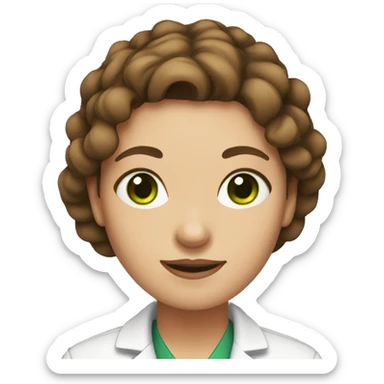 Female scientist with green eyes and brown hair in a bun sticker