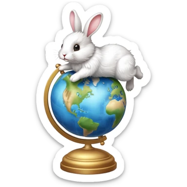 Bunny running on top of a globe of the earth sticker