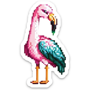 flamingo showing middle finger, pixel art sticker