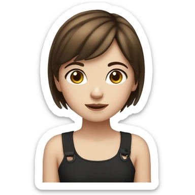 Girl with short brown hair with black and white cat sticker