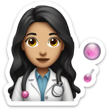 Young beautiful female idol scientist with long black hair and medium skin tone with pink accents sticker