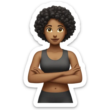 Tan girl curly black hair in Tadasana yoga arms crossed sticker