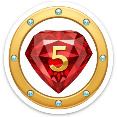 Make a round icon for a paid subscription, a red diamond, and the number 5. sticker
