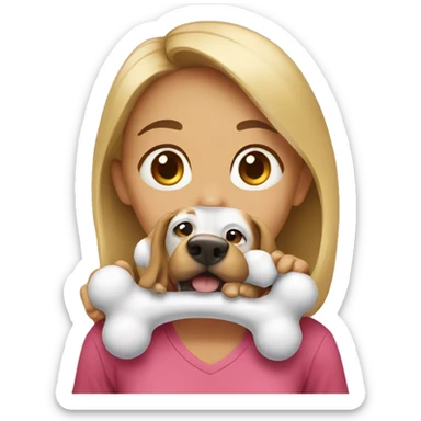 Girl has a dog bone in her mouth  sticker