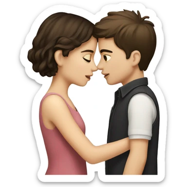 A brunette boy and a pale brunette girl kissing sticker