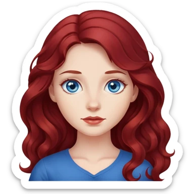 dark red hair, wavy hair, long hair, blue eyes girl sticker