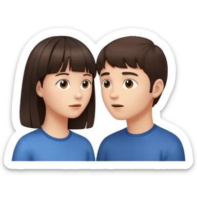 Brunette girl with bangs and brunette boy facing each other and communicating through brain telepathy sticker