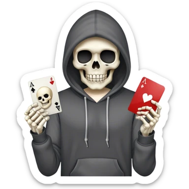 skeleton holding ace card in hoodie ￼ sticker