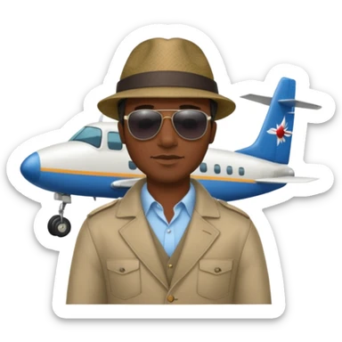 Visage homme créole réunionnais avec chapeau arrive avion sticker