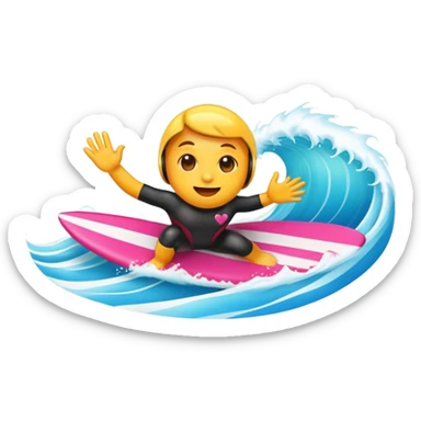 Super cool swag emoji with heart eyes surfing on a wave sticker