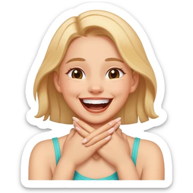 Girl laughing with hands crossing neck sticker