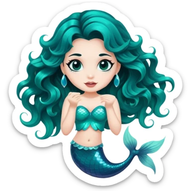 A withe skin mermaid with black wavy hair and black eyes ( tourquise syrup) sticker