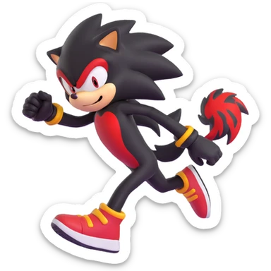 Shadow the Hedgehog running at high speed, red and black color palette, energetic sticker