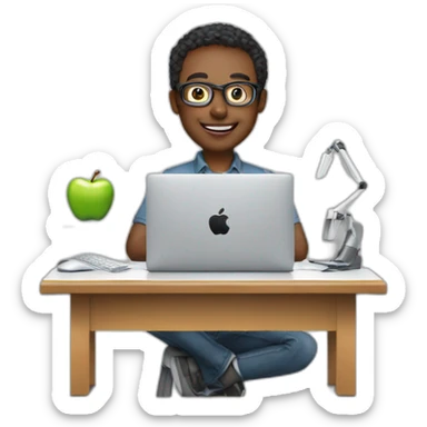 Computer engineer on desk with laptop Apple MacBook Pro  sticker