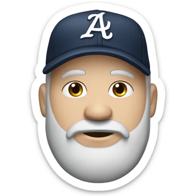 Fat bearded white man, greying beard,  hood, braves baseball cap, mouth agape, squinty eyes sticker