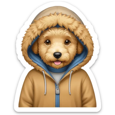 Golden doodle wearing a hoodie sticker