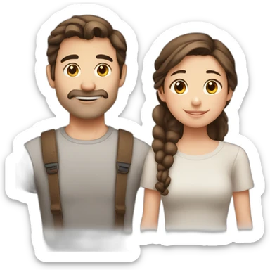 brown haired dad without mustache or beard and dark brown haired daughter with 2 pigtails emoji cute  sticker