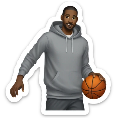 tall white man with dark hair wearing gray hoodie dunking basketball sticker
