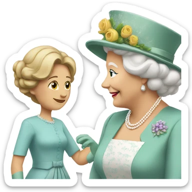 woman in a dress greeting the queen sticker