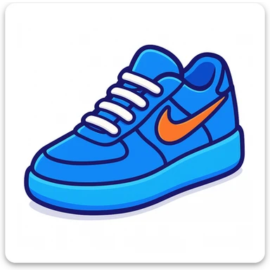 blue Nike sneaker, cartoon render style, 3D rendered, cute and smooth design, clean white background, no shadows, sticker style, visible Nike swoosh logo sticker
