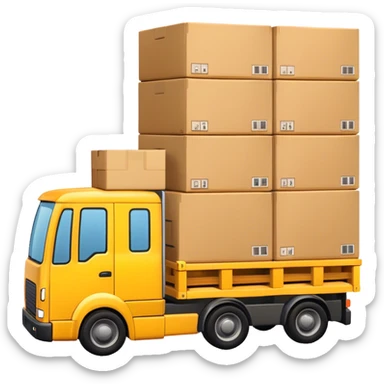 yellow logistic truck with boxes in pallets sticker