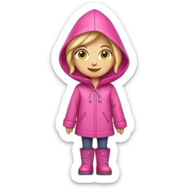 Blond girl with pink raincoat and hood and boots sticker