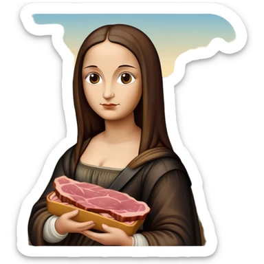  mona lisa with SPAM MEAT renaissance landscape sticker