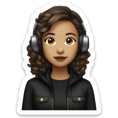 female dj, light skin, dark brown slightly wavy hair, black clothes, brown eyes sticker
