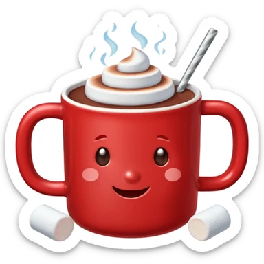red mug of hot chocolate with marshmallows sticker