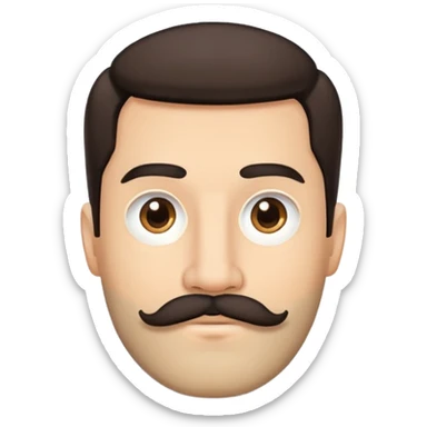 close-up of man face only with mustache and beard, medium eyes, medium light skin tone, dark hair, no neck visible, just the face sticker