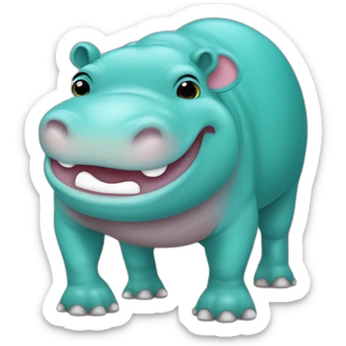 Smiling hippo with Googly eyes color turquoise sticker