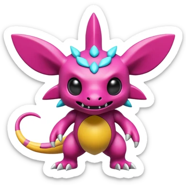 A 3D CGI model of a randomly-colored cool badass cute Fakémon-Pokémon-Digimon-Spectrobe-creature (full body) sticker