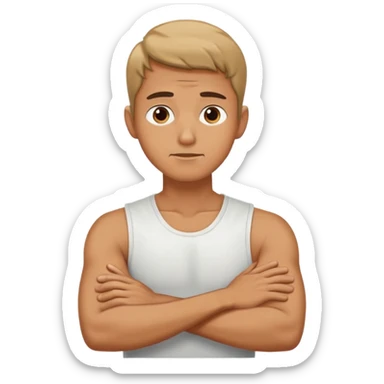 A guy arms crossed holding neck, while eyes are rolled sticker