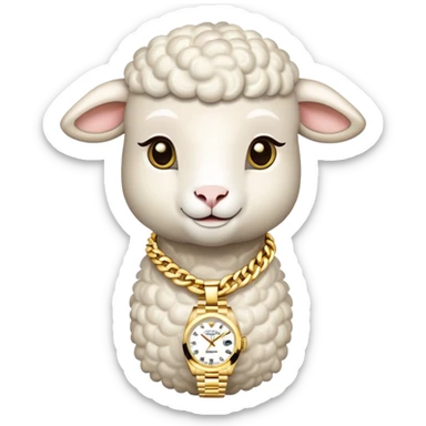  lamb wearing gold necklace and gold Rolex
 sticker