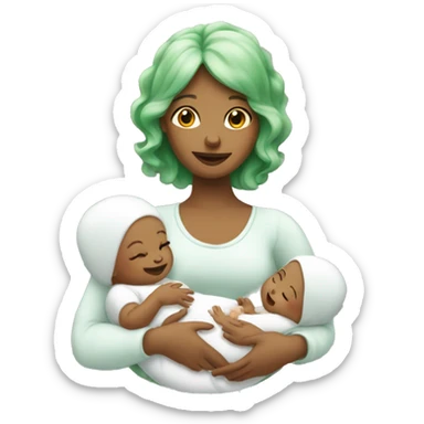 Green haired white lady holding babies  sticker