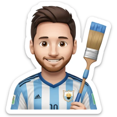 create an emoji of Lionel Messi smiling in an Argentina shirt holding a paintbrush sticker
