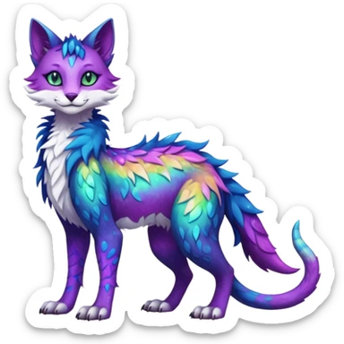 Kawaii iridescent beautiful pretty elegant divine edgy fantasy feline-vernid-sergal-fursona-animal-creature with accessories, full body with intricate markings  sticker