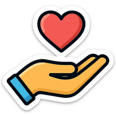 hand with heart icon, clear outlines, strong shadows and highlights, psychosomatics and psychology theme, fun and not too complex sticker