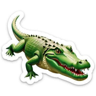 cinematic-crocodile-realistic-full-body-on all fours-emoji,-massive-scaled-body-partially-submerged-in-shallow-water,-head-tilted-dramatically,-rough-green-and-brown-hide-textured-with-deep-ridges,-simplified-yet-realistic-focused-features, head held high sticker