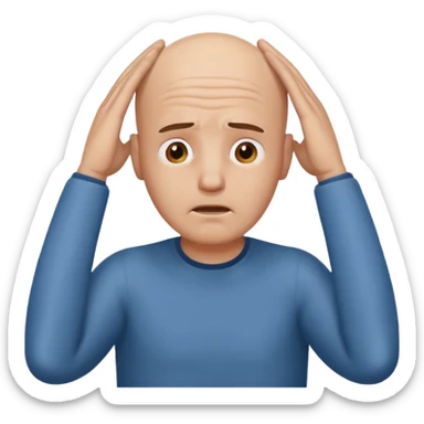 bald guy with hands on head in distress  sticker