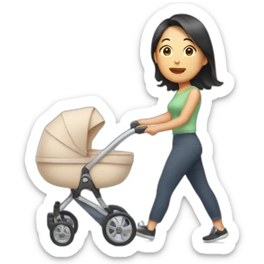 asian woman pushing stroller sticker
