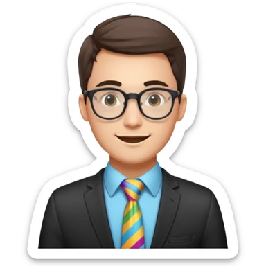 An outgoing marketer male in his late 20s, bespectacled and cheerful image sticker