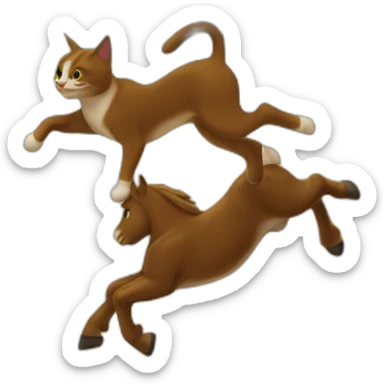 Un chat sautant au dessus d'un cheval sur un arbre sticker