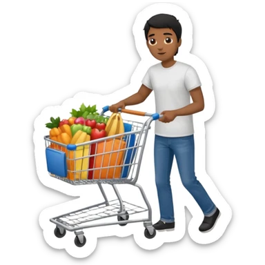 man-with-a-shopping-cart-full-body black hair brown skin sticker