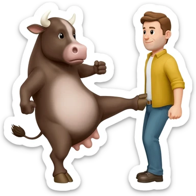 Cow Kicking a man sticker